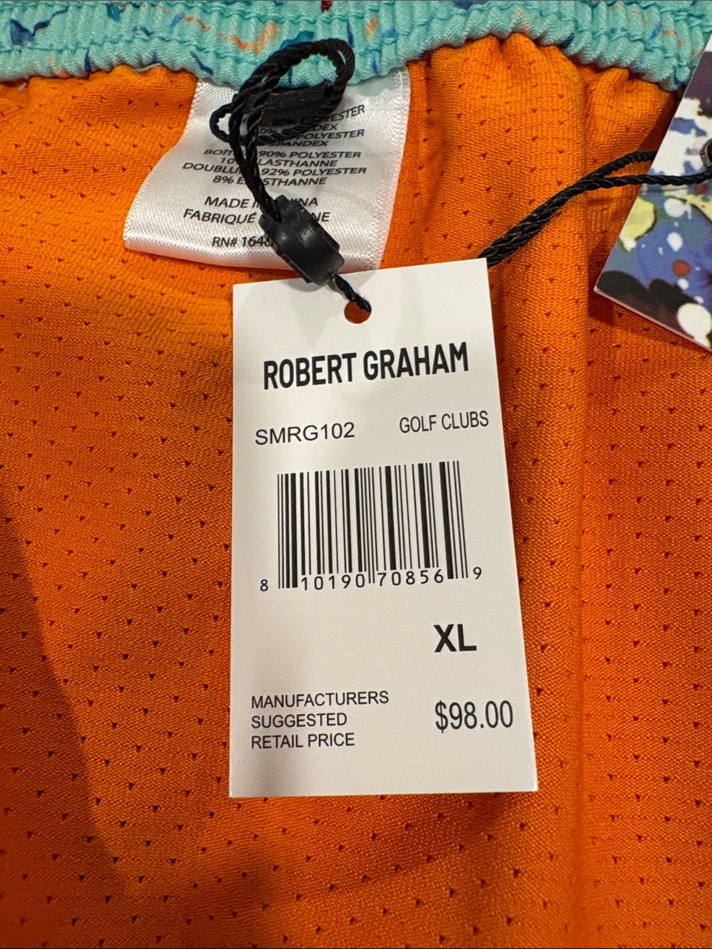 NWT Robert Graham Golf Clubs Print Swim Trunks XL Stretch Swim Shorts MSRP $98 - Picture 6 of 9